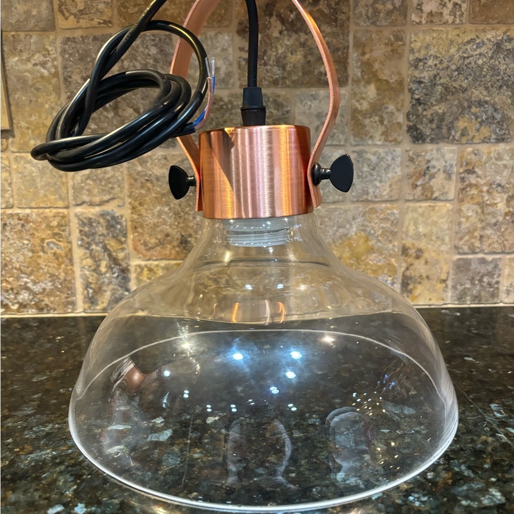 Pendant light, clear glass bell shaped shade